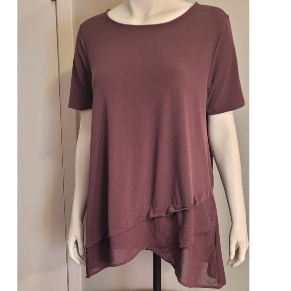 Plum Purple Asymmetrical Hem Top Large Layered Ruffle Longline Lagenlook Boho